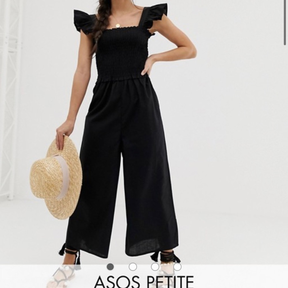 ASOS DESIGN Petite shirred frill sleeve jumpsuit